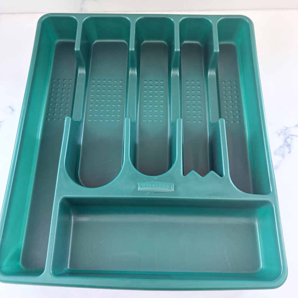 VNTG Rubbermaid 2925 kitchen Cutlery Organizer Tray hunter green 6 Compartment